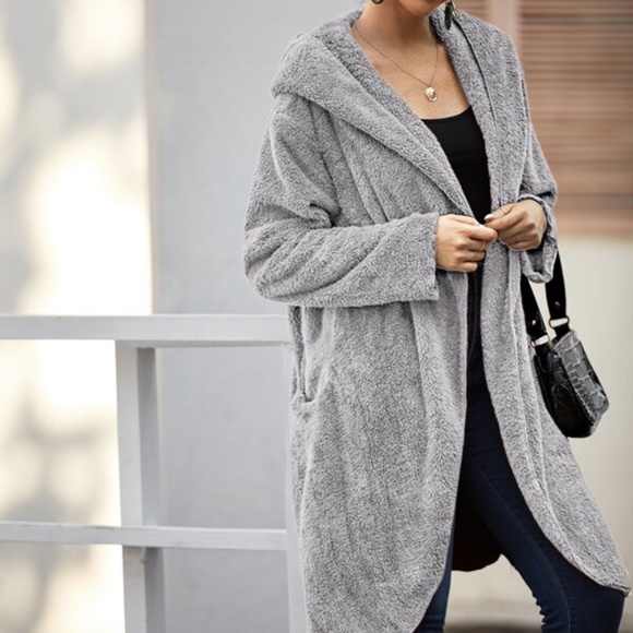 Cozy Black oversized Open Front Hoodie jacket teddy coat - Picture 9 of 13